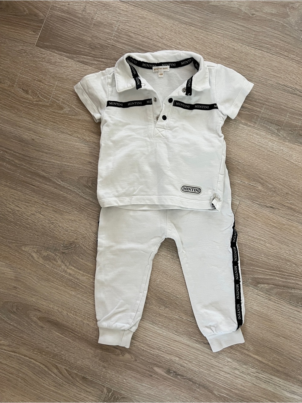 Mintini Baby White Polo & Jogger Matching Set